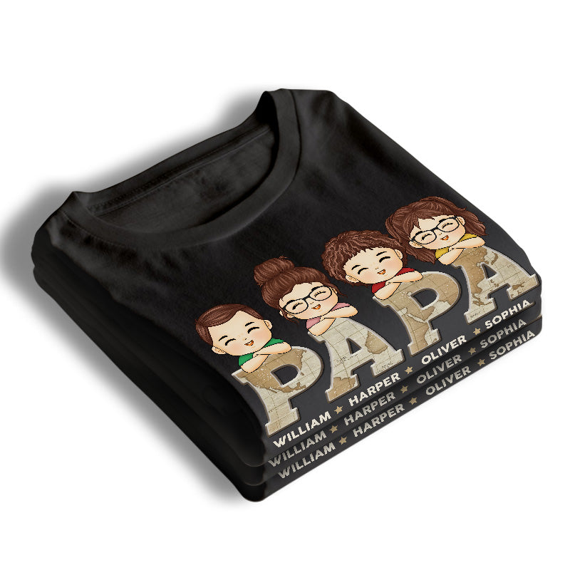 Carte du monde papa - T-shirt unisexe personnalisé pour la famille, sweat à capuche, sweat-shirt - Cadeau fête des pères, anniversaire pour papa, grand-père