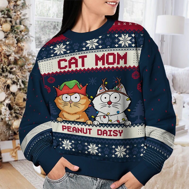 Fière d'être maman chat - Sweat-shirt personnalisé avec inscription « Chat » - Pull unisexe en laine - Cadeau de Noël pour les propriétaires et les amoureux des animaux