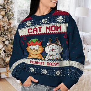 Fière d'être maman chat - Sweat-shirt personnalisé avec inscription « Chat » - Pull unisexe en laine - Cadeau de Noël pour les propriétaires et les amoureux des animaux