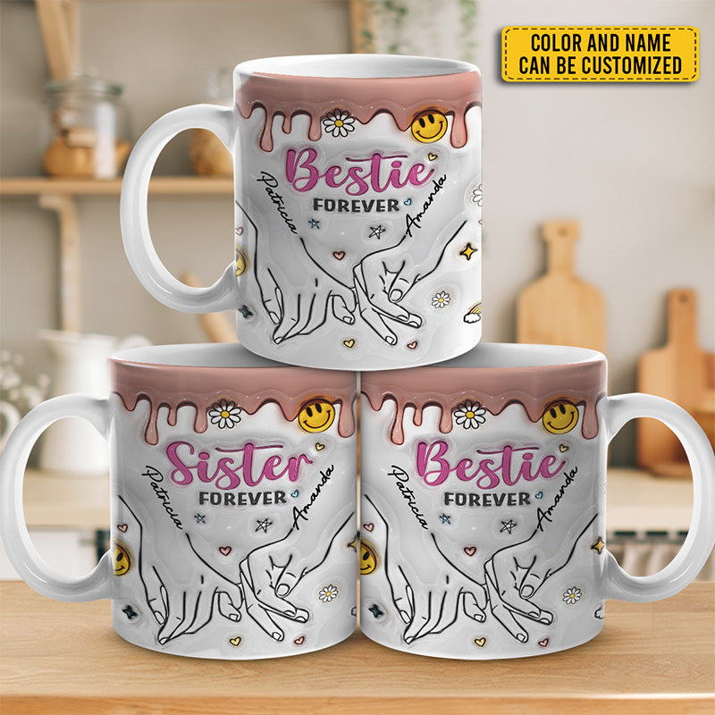 Tasse personnalisée « Sisters By Heart » avec effet gonflable 3D – Cadeau pour meilleures amies, meilleures amies, sœurs, collègues