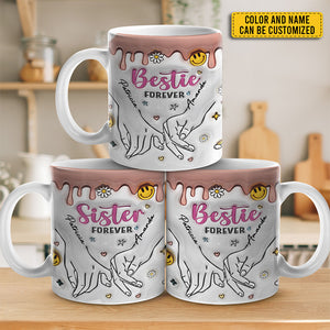 Tasse personnalisée « Sisters By Heart » avec effet gonflable 3D – Cadeau pour meilleures amies, meilleures amies, sœurs, collègues