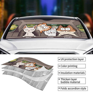 Pare-soleil personnalisé pour pare-brise de voiture, protection de fenêtre de voiture – Cadeaux d'anniversaire personnalisés pour les amoureux des chiens et des chats, les papas et les mamans de chiens, et les propriétaires de chats – Cat's Trip