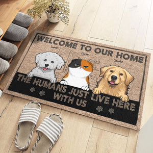 Bienvenue chez nous, l'humain vit ici avec des bébés à fourrure - Tapis décoratif personnalisé pour chien et chat - Cadeau pour les propriétaires d'animaux, les amoureux des animaux