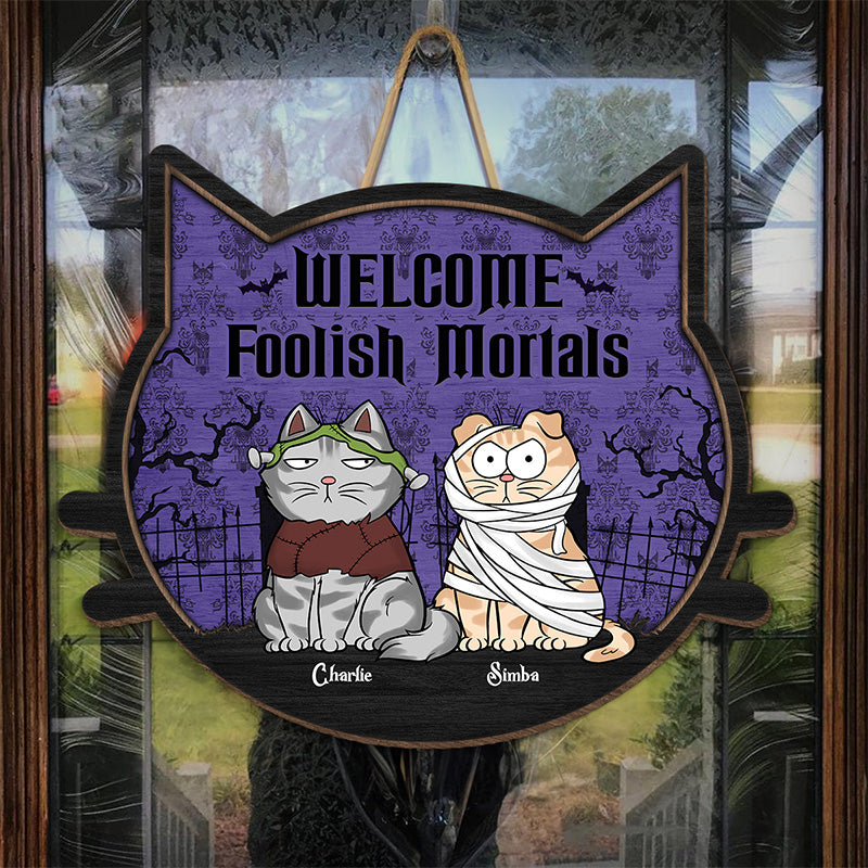 Mignon mais effrayant – Panneau en bois personnalisé en forme de chat – Cadeau d'Halloween pour les propriétaires et les amoureux des animaux