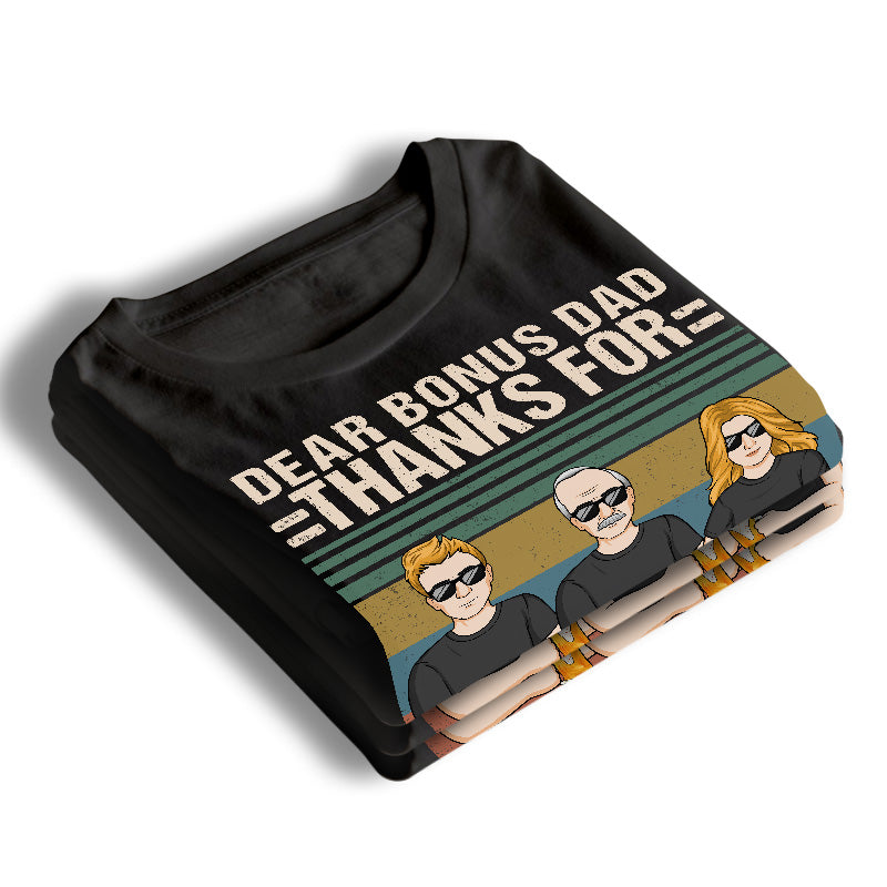 Cher papa bonus, merci de nous aimer comme les vôtres - T-shirt unisexe personnalisé pour la famille, sweat à capuche, sweat-shirt - Cadeau de fête des pères, d'anniversaire pour papa