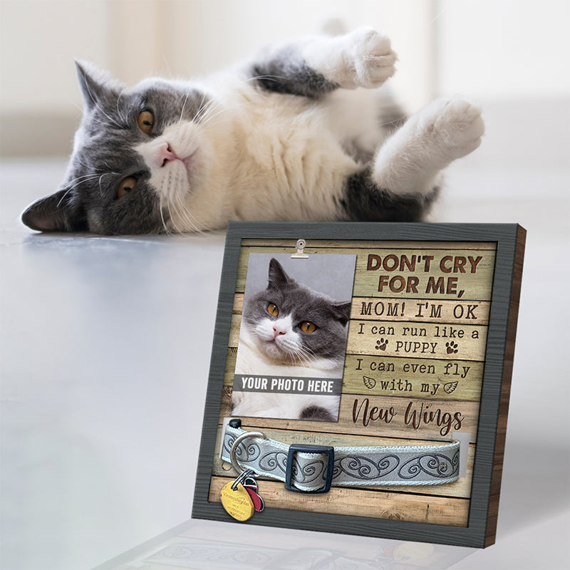 Maman, je vais bien, ne pleure pas pour moi - Panneau commémoratif pour la perte d'un animal de compagnie, cadre photo pour collier - Cadeau de condoléances, cadeau pour les propriétaires d'animaux, les amoureux des animaux