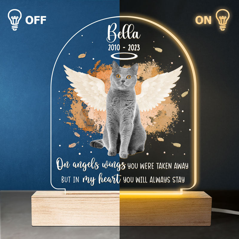 Photo personnalisée « Tu resteras toujours dans mon cœur » – Lampe LED 3D personnalisée en forme de mémorial – Cadeau de condoléances, cadeau pour les propriétaires d'animaux et les amoureux des animaux