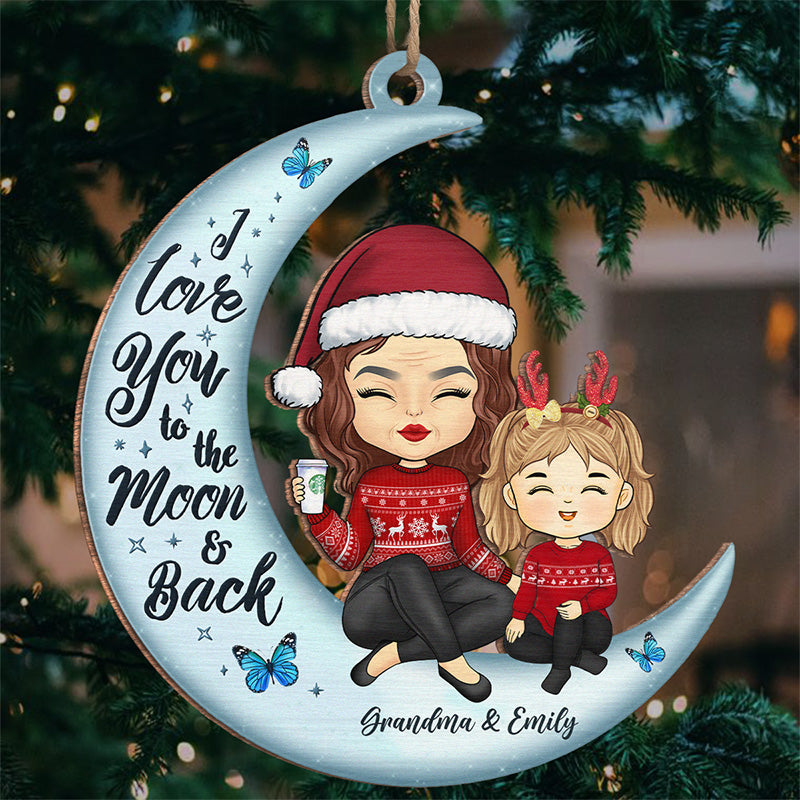Je t'aime jusqu'à la lune et retour - Décoration personnalisée pour la famille - Forme en bois personnalisée - Cadeau de Noël, cadeau pour les membres de la famille