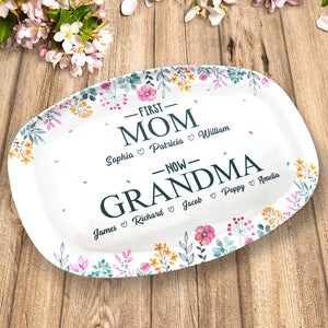 D'abord maman, maintenant grand-mère - Plateau personnalisé familial - Cadeau d'anniversaire pour grand-mère
