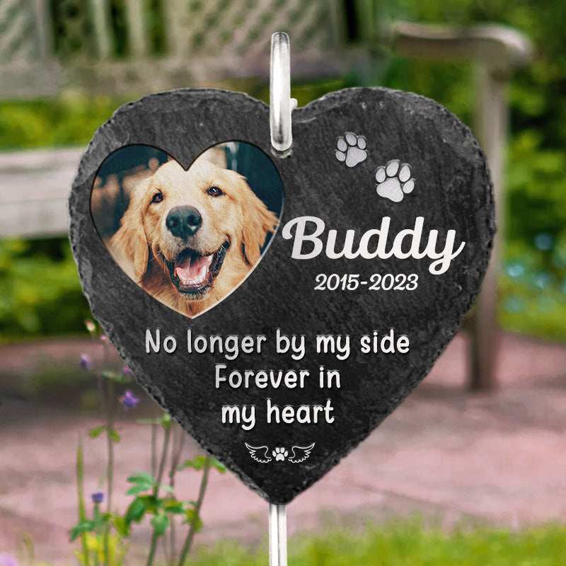 Photo personnalisée ici, pour toujours dans mon cœur - Mémorial personnalisé en ardoise et crochet de jardin - Cadeau de condoléances, cadeau pour les propriétaires d'animaux, les amoureux des animaux