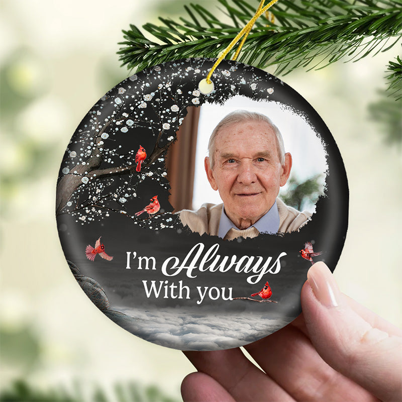 Photo personnalisée « Je te serre fort dans mon cœur » - Ornement personnalisé commémoratif personnalisé - Forme ronde en céramique - Cadeau de Noël, cadeau de condoléances pour les membres de la famille