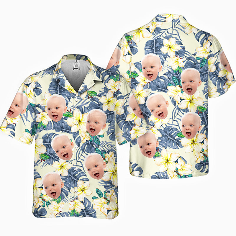 T-shirt hawaïen unisexe personnalisé avec photo et ambiance tropicale estivale - Cadeau idéal pour les vacances d'été et la famille