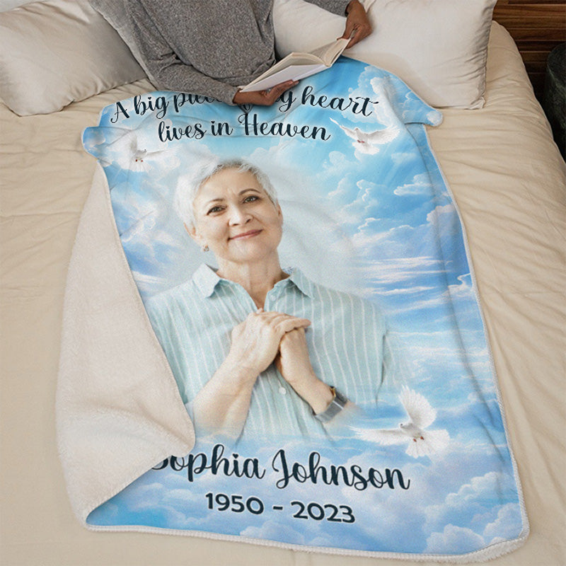 Couverture personnalisée avec photo « Un morceau de mon cœur vit au paradis » - Cadeau de Noël, souvenir de condoléances pour les membres de la famille
