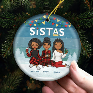 Bons moments et amis fous - Ornement personnalisé pour meilleure amie - Forme ronde en céramique - Cadeau de Noël pour meilleures amies, meilleures amies, sœurs