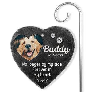 Photo personnalisée ici, pour toujours dans mon cœur - Mémorial personnalisé en ardoise et crochet de jardin - Cadeau de condoléances, cadeau pour les propriétaires d'animaux, les amoureux des animaux