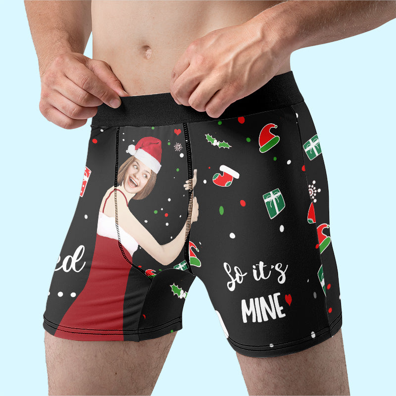 Boxer personnalisé avec photo « Je l'ai léché » - Cadeau de Noël pour petit ami, mari, anniversaire
