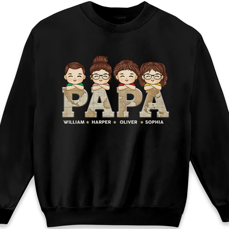 Carte du monde papa - T-shirt unisexe personnalisé pour la famille, sweat à capuche, sweat-shirt - Cadeau fête des pères, anniversaire pour papa, grand-père