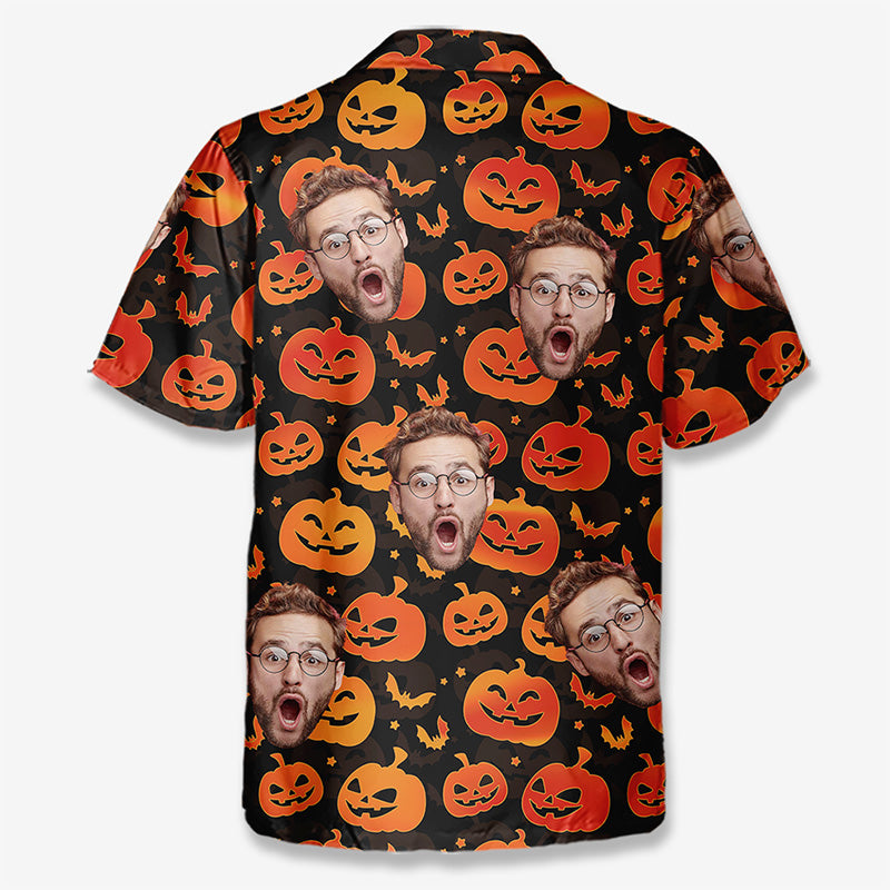 Photo personnalisée « Vous êtes la citrouille la plus mignonne du jardin » - T-shirt hawaïen tropical unisexe personnalisé pour la famille - Cadeau d'Halloween pour les membres de la famille, les propriétaires d'animaux et les amoureux des animaux