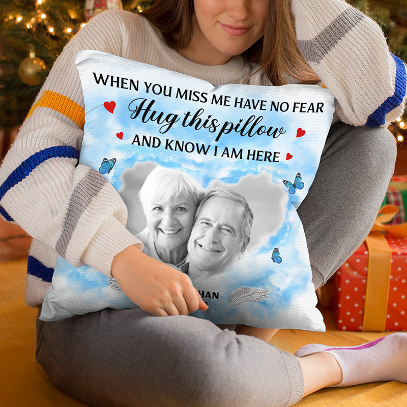 Coussin photo personnalisé « Quand tu me manques » : embrasse-le ! Coussin personnalisé commémoratif ! Cadeau de condoléances pour les membres de la famille