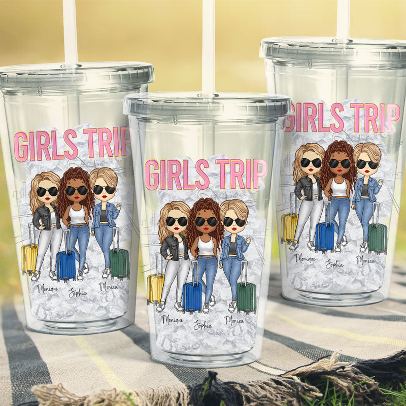 Allons-y avec nous - Gobelet en acrylique transparent personnalisé Bestie - Vacances d'été, cadeau pour meilleures amies, meilleures amies, sœurs