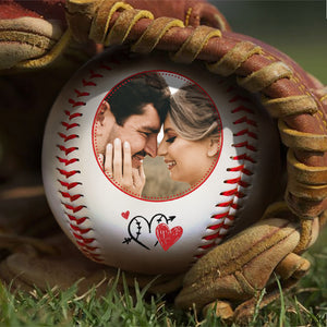 Photo personnalisée « Je t'aime jusqu'à la clôture du champ central et à l'arrière » - Couple personnalisé Baseball personnalisé - Cadeau pour mari et femme, anniversaire