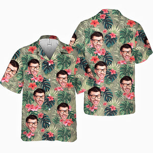 T-shirt hawaïen unisexe personnalisé avec photo de fleurs et feuilles tropicales colorées - Cadeau pour les vacances d'été, pour mari et femme