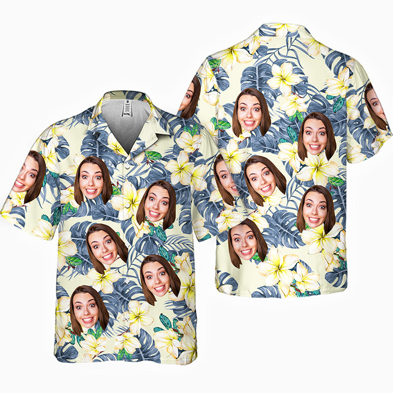 Photo personnalisée, ambiance tropicale estivale - T-shirt hawaïen unisexe personnalisé pour couple - Cadeau vacances d'été, cadeau pour mari et femme