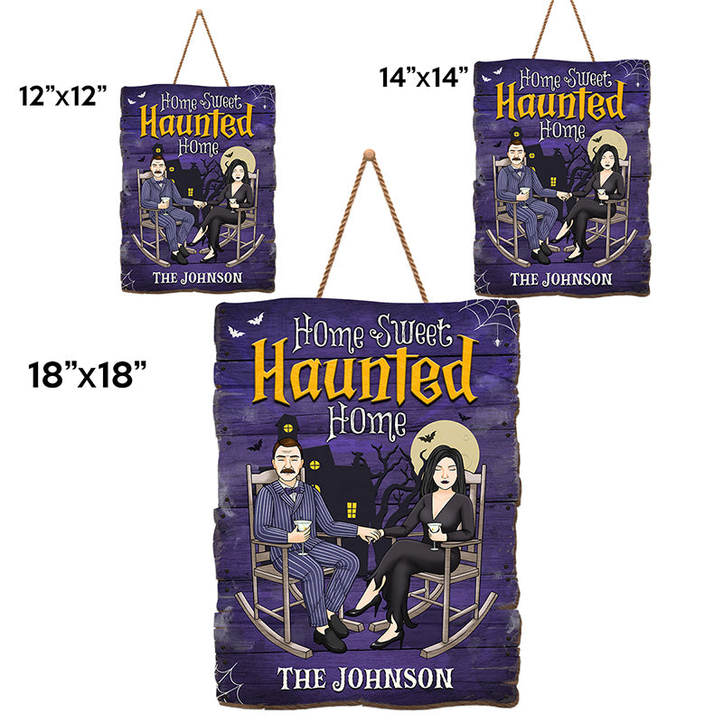 Home Sweet Haunted Home - Panneau en bois personnalisé pour couple - Cadeau d'Halloween pour mari et femme