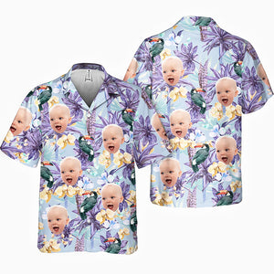 Motif de fleur d'oiseau tropical personnalisé - Chemise hawaïenne unisexe personnalisée pour la famille - Cadeau de vacances d'été, cadeau pour les membres de la famille