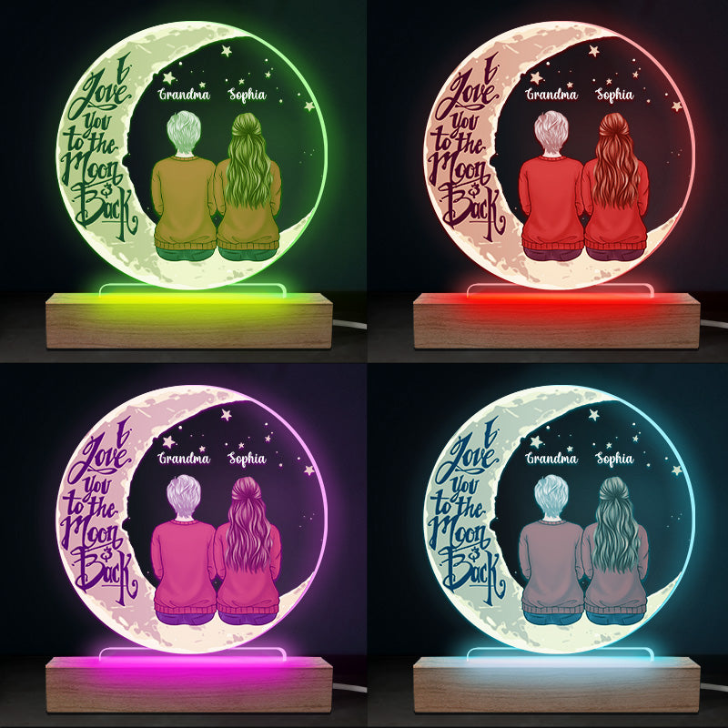 Nous t'aimons jusqu'à la lune et retour - Lumière LED 3D ronde personnalisée commémorative - Cadeau de condoléances, cadeau pour les membres de la famille