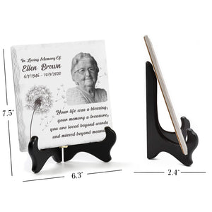 Photo personnalisée « Votre vie a été une bénédiction » - Plaque commémorative personnalisée en céramique de forme carrée avec support - Cadeau de condoléances, cadeau pour les membres de la famille