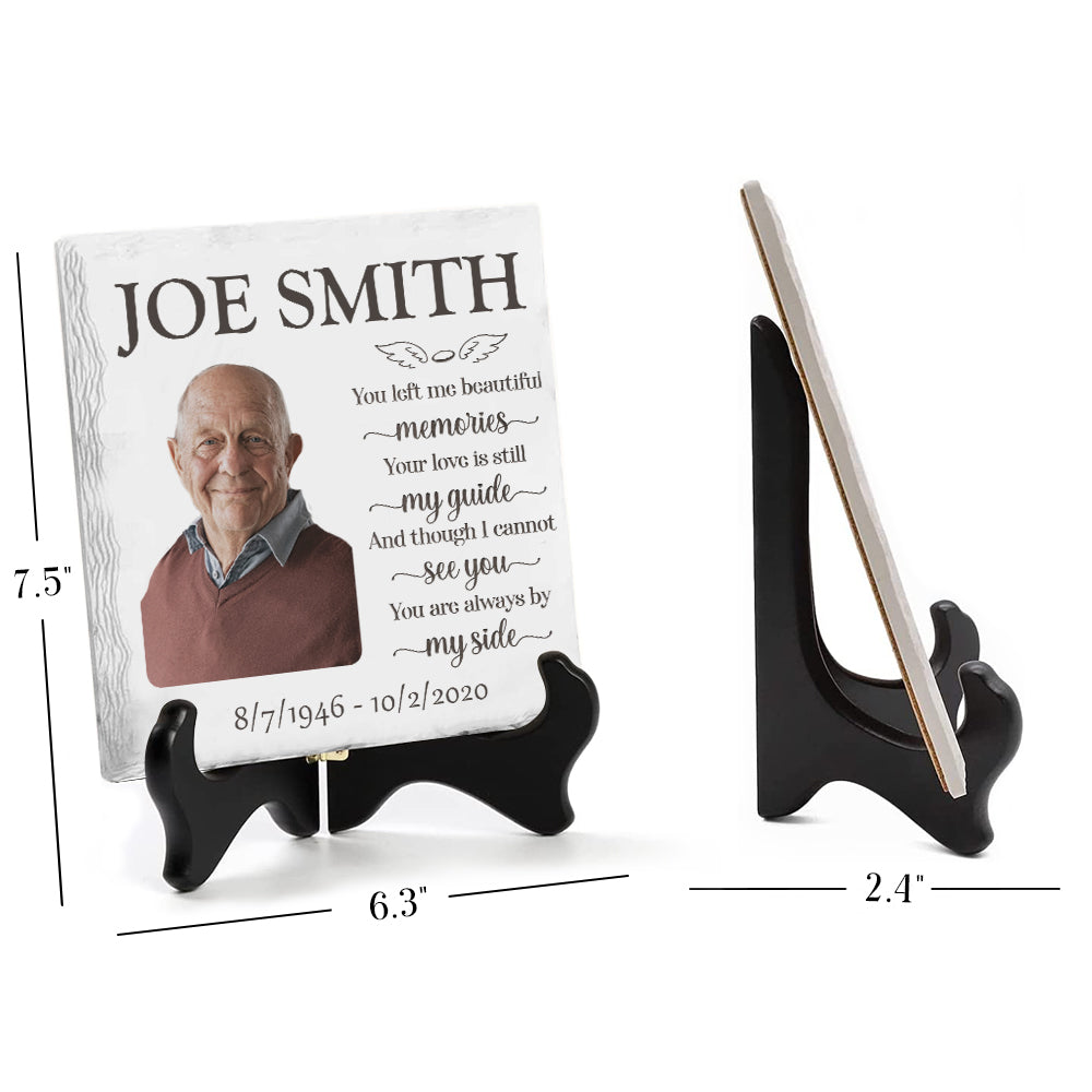 Photo personnalisée et même si je ne peux pas te voir, tu es toujours à mes côtés - Plaque commémorative personnalisée en céramique de forme carrée avec support - Cadeau commémoratif, cadeau de condoléances