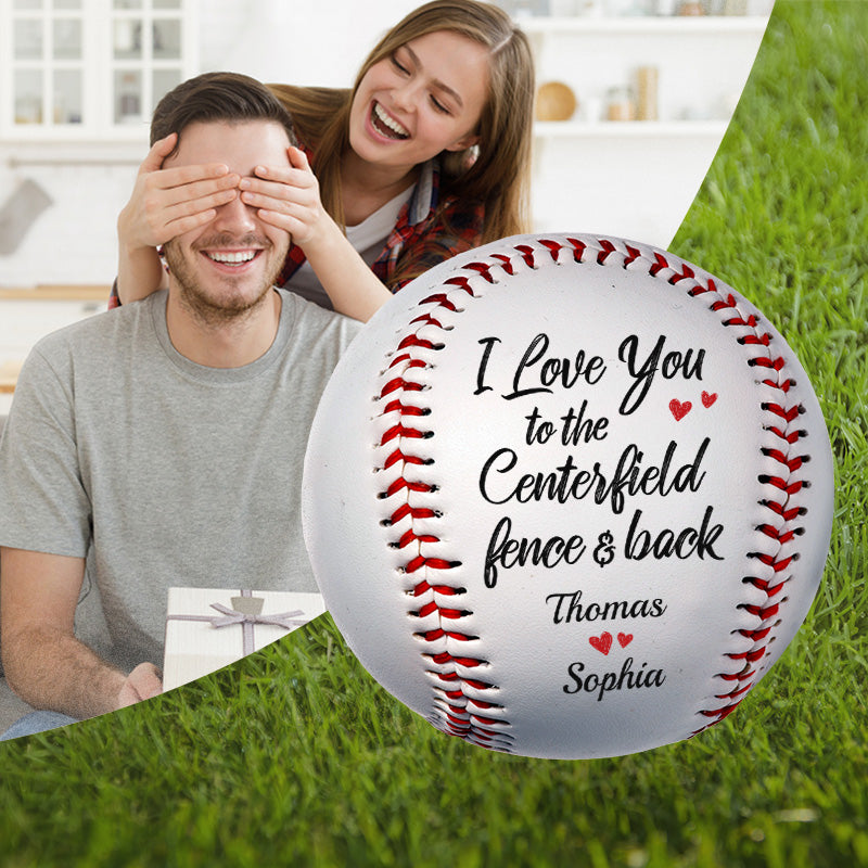 Photo personnalisée « Je t'aime jusqu'à la clôture du champ central et à l'arrière » - Couple personnalisé Baseball personnalisé - Cadeau pour mari et femme, anniversaire