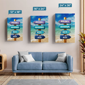 Je t'aime jusqu'à la plage et retour - Toile verticale personnalisée pour couple - Cadeau pour mari et femme, anniversaire