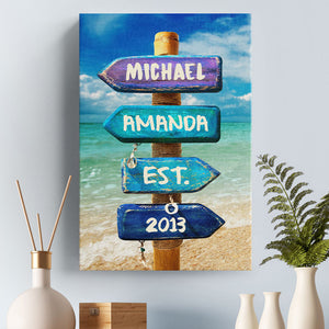 Je t'aime jusqu'à la plage et retour - Toile verticale personnalisée pour couple - Cadeau pour mari et femme, anniversaire