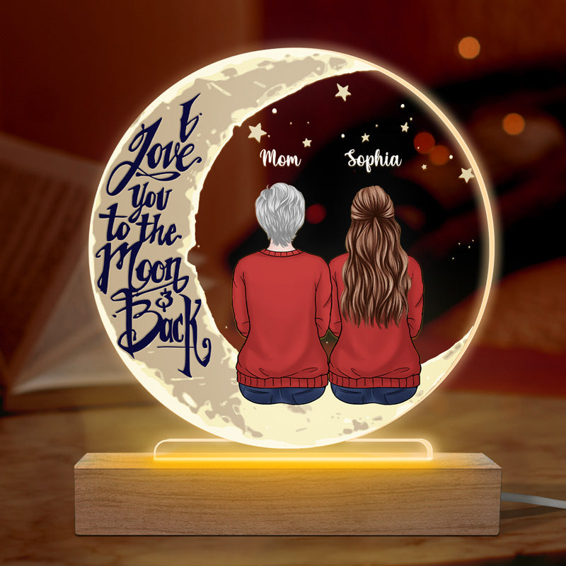 Nous t'aimons jusqu'à la lune et retour - Lumière LED 3D ronde personnalisée commémorative - Cadeau de condoléances, cadeau pour les membres de la famille