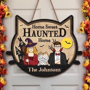 Maison hantée - Décoration personnalisée en bois représentant une sorcière - Cadeau d'Halloween pour mari, femme, propriétaires d'animaux et amoureux des animaux
