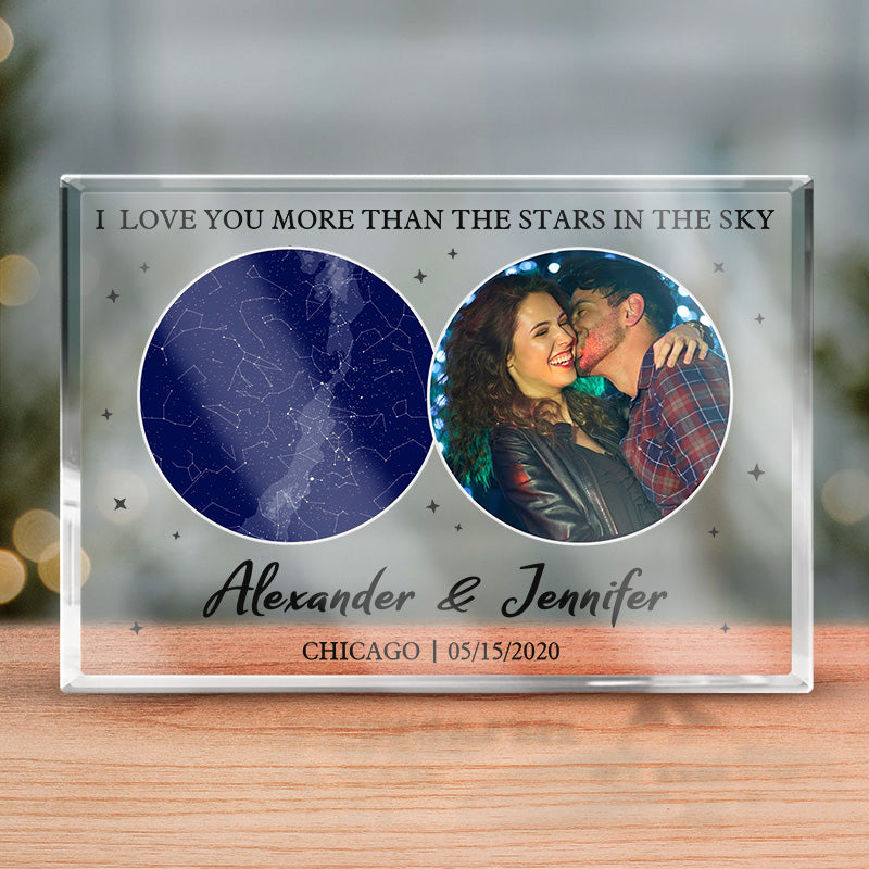 Photo personnalisée « Je t'aime plus que les étoiles dans le ciel » - Plaque acrylique rectangulaire personnalisée pour couple - Cadeau pour mari et femme, anniversaire