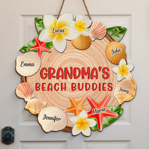 Grandma's Beach Buddies - Panneau en bois personnalisé pour la décoration de la maison - Vacances d'été, cadeau de pendaison de crémaillère pour grand-mère