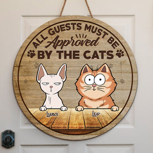Tous les invités doivent être approuvés par les chats - Panneau en bois personnalisé en forme de chat - Cadeau de pendaison de crémaillère pour les propriétaires d'animaux et les amoureux des animaux