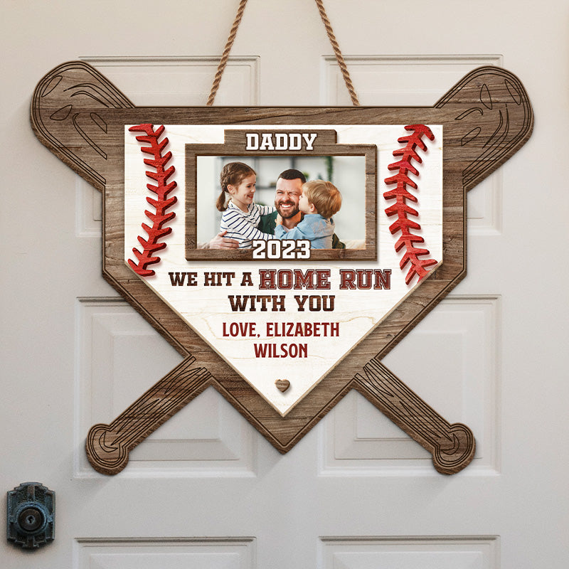 Photo personnalisée « Nous avons frappé un coup de circuit avec vous » - Panneau en bois personnalisé pour décoration d'intérieur familiale - Cadeau de pendaison de crémaillère pour papa et grand-père