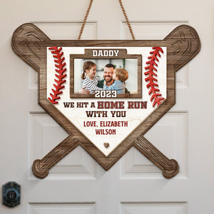 Photo personnalisée « Nous avons frappé un coup de circuit avec vous » - Panneau en bois personnalisé pour décoration d'intérieur familiale - Cadeau de pendaison de crémaillère pour papa et grand-père
