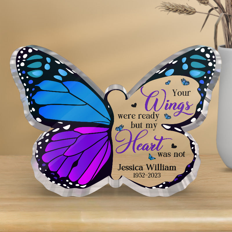 Des papillons apparaissent à proximité des anges - Plaque commémorative personnalisée en acrylique en forme de papillon - Cadeau de condoléances pour les membres de la famille