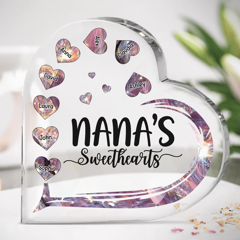 Les amours de grand-mère - Plaque acrylique personnalisée en forme de cœur pour la famille - Cadeau d'anniversaire pour grand-mère