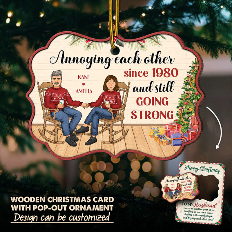 Voici une autre année de nous - Carte en bois personnalisée pour couple avec ornement pop-up - Cadeau de Noël pour mari et femme, anniversaire