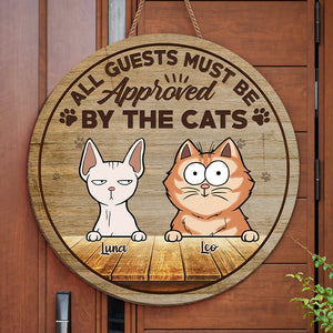 Tous les invités doivent être approuvés par les chats - Panneau en bois personnalisé en forme de chat - Cadeau de pendaison de crémaillère pour les propriétaires d'animaux et les amoureux des animaux