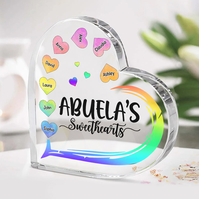 Les amours de grand-mère - Plaque acrylique personnalisée en forme de cœur pour la famille - Cadeau d'anniversaire pour grand-mère
