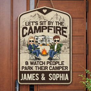 Ici pour un bon moment - Panneau en bois personnalisé pour décoration d'intérieur - Cadeau de pendaison de crémaillère pour couples, mari et femme, amoureux du camping