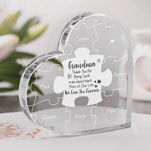 Grandma, We Love You To Pieces - Family Personalized Custom Heart Shaped Acrylic Plaque - Birthday Gift For Grandma