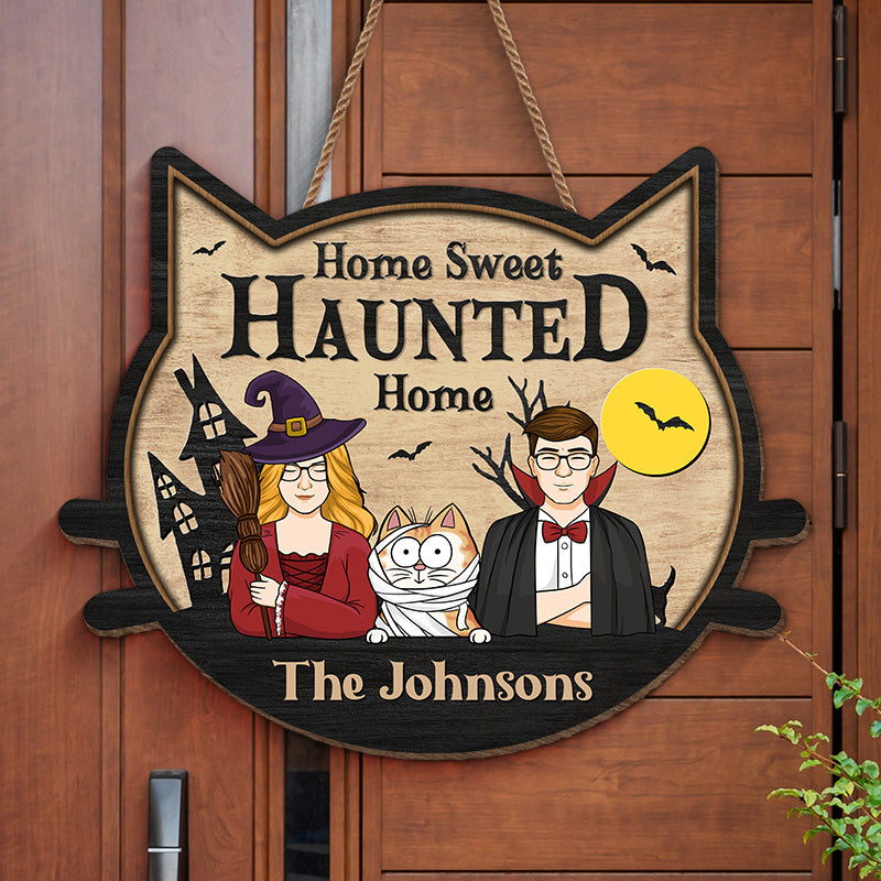 Maison hantée - Décoration personnalisée en bois représentant une sorcière - Cadeau d'Halloween pour mari, femme, propriétaires d'animaux et amoureux des animaux